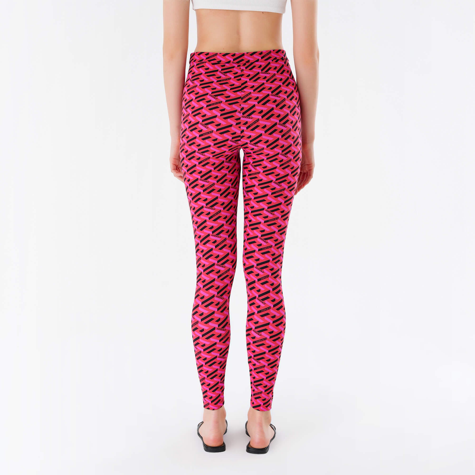  Versace- Red & Pink  Logo Patterned Leggings IT42